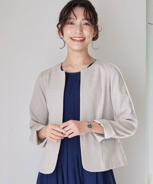  【新色追加・洗える】麻調薄地キーネックジャケット