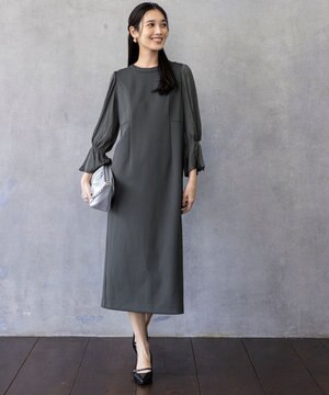  【洗える】ベルスリーブナロー ドレス