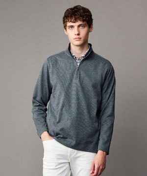  【軽量/ジャパンファブリック】ストライプジャカードジップ  プルオーバー