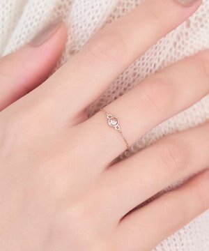  ≪サイズ調整可能≫【金属アレルギー対応】プチベゼルストーンチェーンリング　シャンパンゴールド