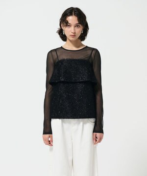  フリンジジャガードノースリーブ トップ