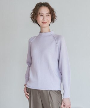  【XSサイズ～/洗える】コットンブレンドコード モックネックニット