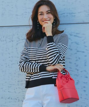  【洗える】プレミアムビオコットン ボーダー カーディガン