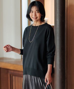  【洗える】ウールコットンストレッチ オーバーサイズ ニット