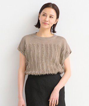  【XSサイズ～】リネンフリンジディテールフレンチスリーブ ニット