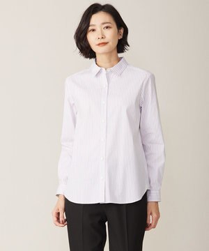  【洗える】BEZ ストライプ シャツカラー ブラウス