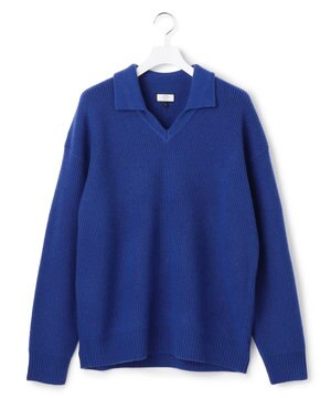  【UNISEX】ウールカシミヤ スキッパーニットポロシャツ