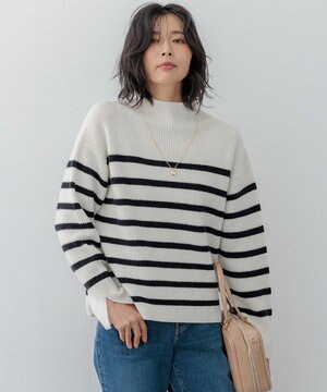  【Oggi2月号掲載/洗える】ウールカシミヤ ボーダー ニット