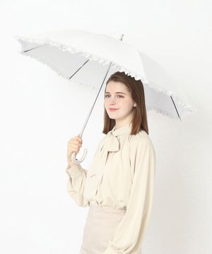  ランバン オン ブルー 晴雨兼用日傘 長傘 ビジュー付きオーガンジーフリル 遮光 遮熱 UV