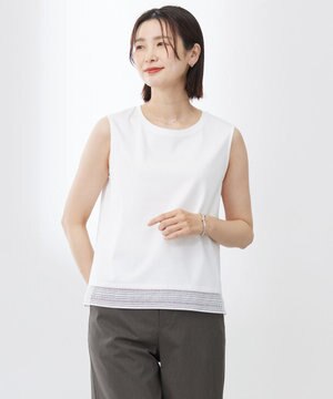  【洗える】ノースリーブスムースジャージー レース カットソー
