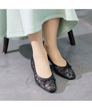  <Riz raffinee>リボン付きレースフラットシューズ