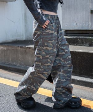  【ウエストゴム】ヴィンテージウォッシュパラシュートカーゴパンツ