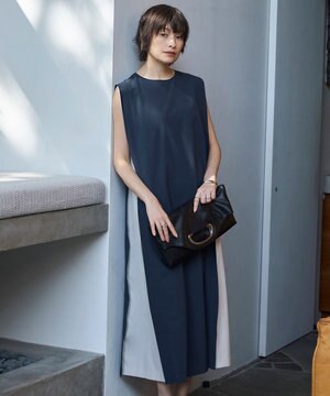  【接触冷感・UVカット・洗える】RENUソフトタイプライター バイカラーワンピース