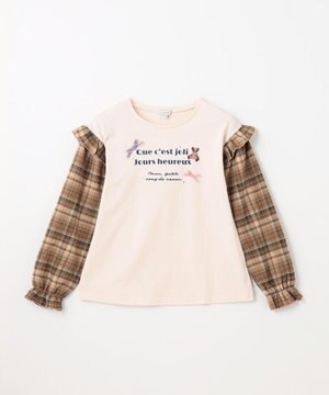  チェック袖 ドッキング プルオーバー