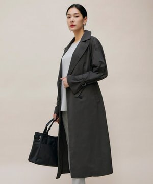  【撥水加工】メモリーストレッチタフタ トレンチコート