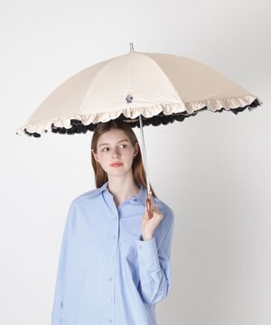 【WEB限定/遮光率100%/遮熱/UV】POLO RALPH LAUREN（ポロ ラルフローレン）晴雨兼用日傘 ワンポイント ポロベア刺繍 フリル 長傘