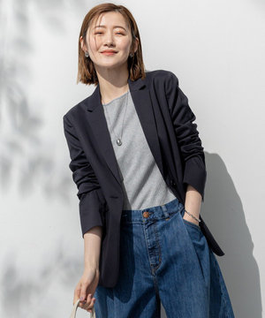 【セットアップ対応/洗える】ストレッチシャンブレー テーラードジャケット