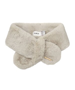  FURLA ファーティペット 差し込み ロゴプレート付 フェイクファーマフラー