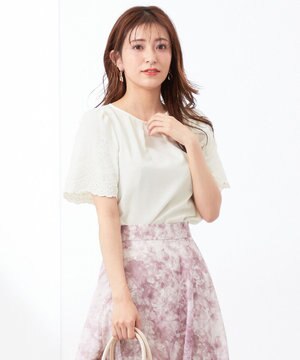  【洗える】エンブロイダリーフレアスリーブ ブラウス