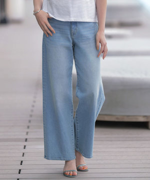 【洗える】BASIC STRETCH DENIM ワイド ストレート デニム