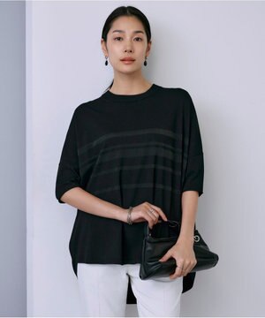  【接触冷感・洗える】 VIS/NYハイゲージ シアーボーダープルオーバー