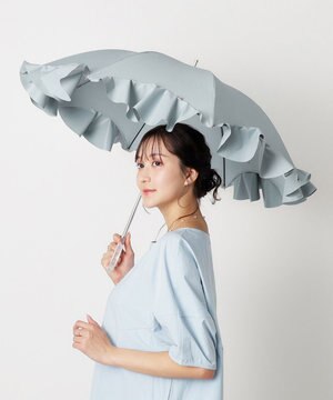  【一級遮光日傘】LANVIN en Bleu (ランバン オン ブルー)  長傘 フレアフリル 遮光 遮熱 UV