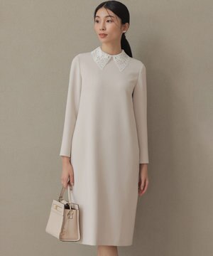 【KUMIKYOKU NAVY】コンフォータブルドレープ レース襟ワンピース