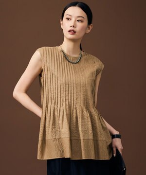  【涼やか】エアリーコットンリップピンタックフレンチスリーブ ブラウス