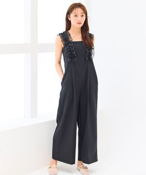 【洗える】フリルショルダー サロペット