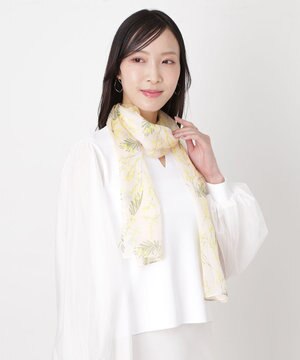  【シルク100%】FURLA (フルラ) ミモザ シルクシフォンプリントスカーフ 150cm×35cm  手洗い可能