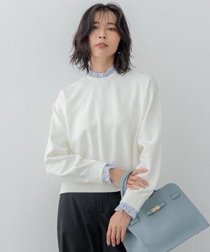  【洗える】クリアコットンテリー ストライプフリル スウェット