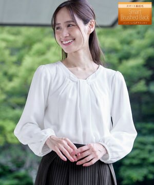  【スマート裏起毛】 ボウタイ風ブラウス