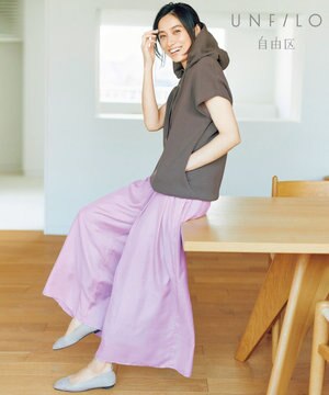 【UNFILO・Sサイズ有】レーヨンナイロンカラーギャザー パンツ(検索番号:UK28)