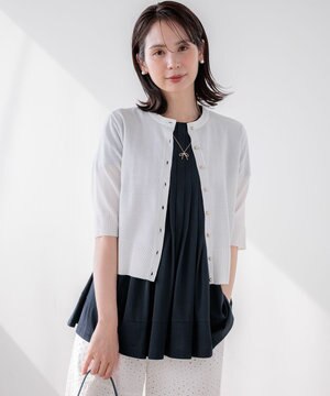 シアーニット5分袖 カーディガン