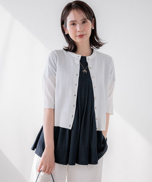 シアーニット5分袖 カーディガン