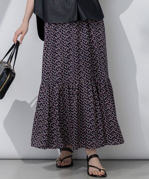  【洗える】エスパドリーユプリント ティアード スカート