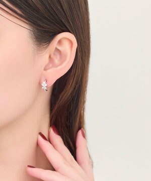  ロマンティックビジューバタフライフープピアス　シルバー