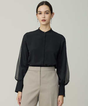  【先行予約】 オーガンコンビシャーティング シアーレイヤードスリーブブラウス