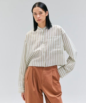 【洗える】KNOX / ショート丈バンドカラーシャツ