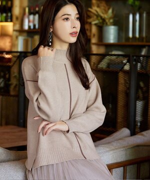 【洗える】配色切り替えニットトップス