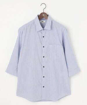  【キングサイズ・サスティナブル・７分袖】コットンリヨセルリネンコードストライプ シャツ