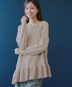 【洗える】ななめフリルニットプルオーバー