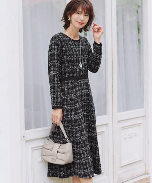  【安田美沙子さん着用・洗える】配色ツイードワンピース