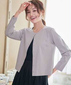 【小倉優子さん着用・洗える・接触冷感・汗ジミ防止】“サマさまカットソー”フレームボタンカーディガン