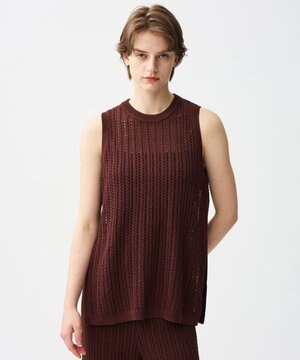  シースルーケーブルニット ノースリーブトップス