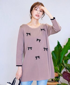  【洗える】リボンニットチュニック
