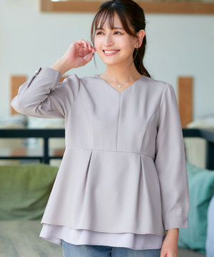 【洗える】レイヤードヘムペプラムブラウス