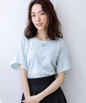  【洗える】シルケットポンチ フリルスリーブ カットソー