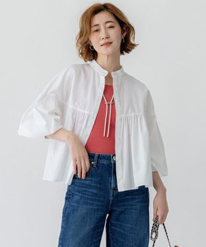  【洗える】CANCLINI ギャザー フレア ブラウス