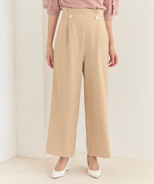  【洗える】ウエストタックワイドパンツ